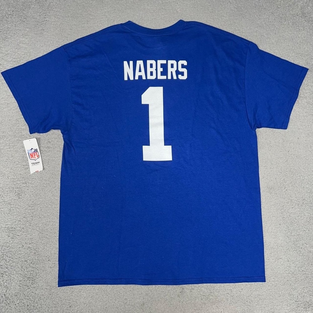 NWT New York Giants Malik Nabers T Shirt Mens XL Blue #1 2-Side Team Apparel NFL